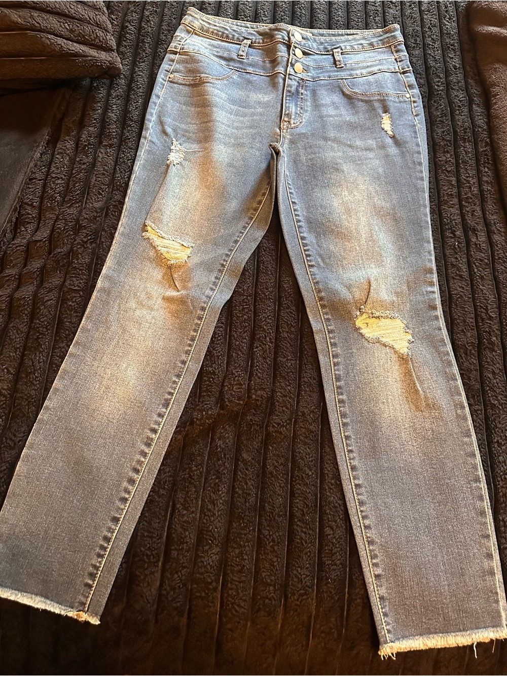 Women’s Straight Leg Distressed Light Blue Jeans